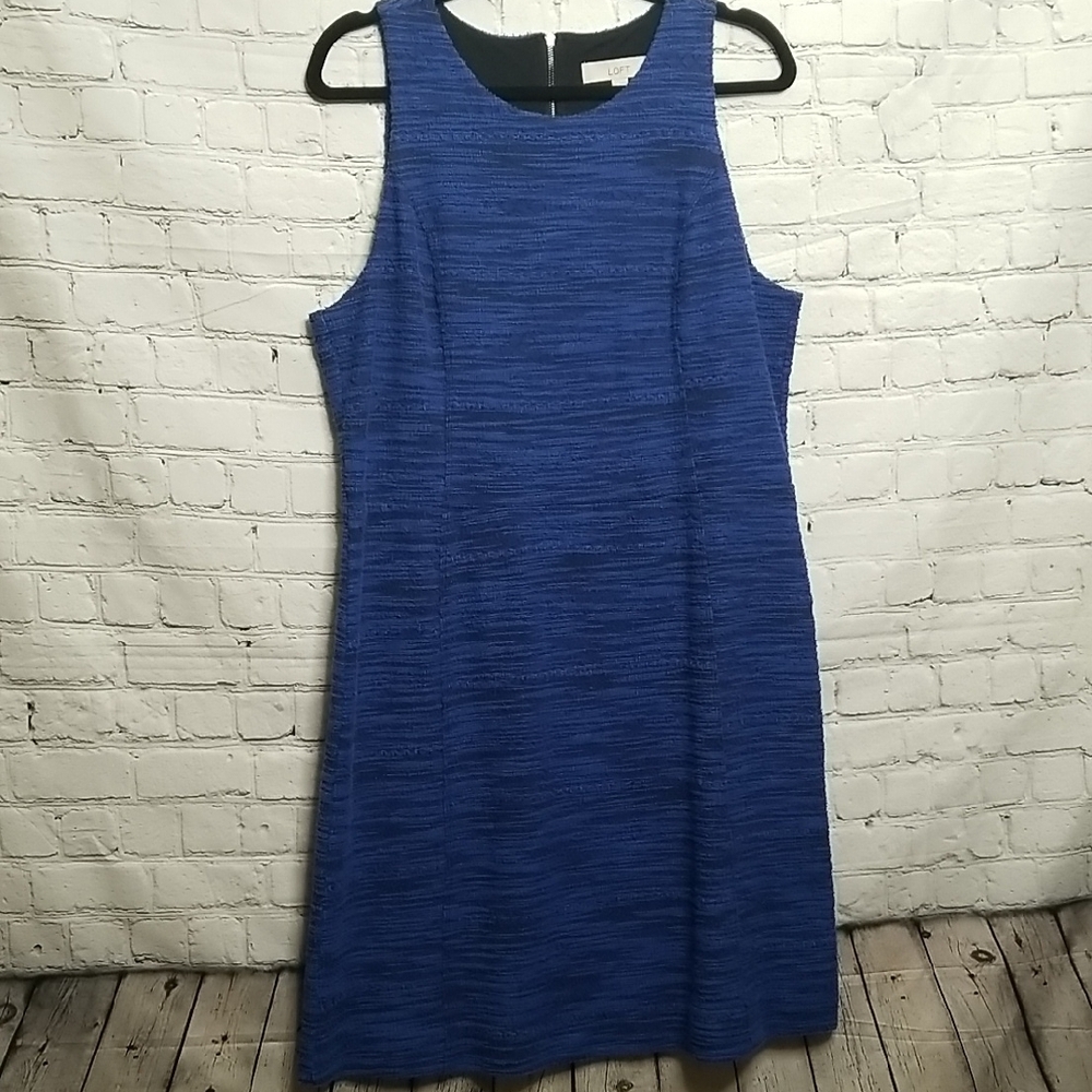 LOFT Dark Blue Chambray Crew Neck Sleeveless Dress Size 12